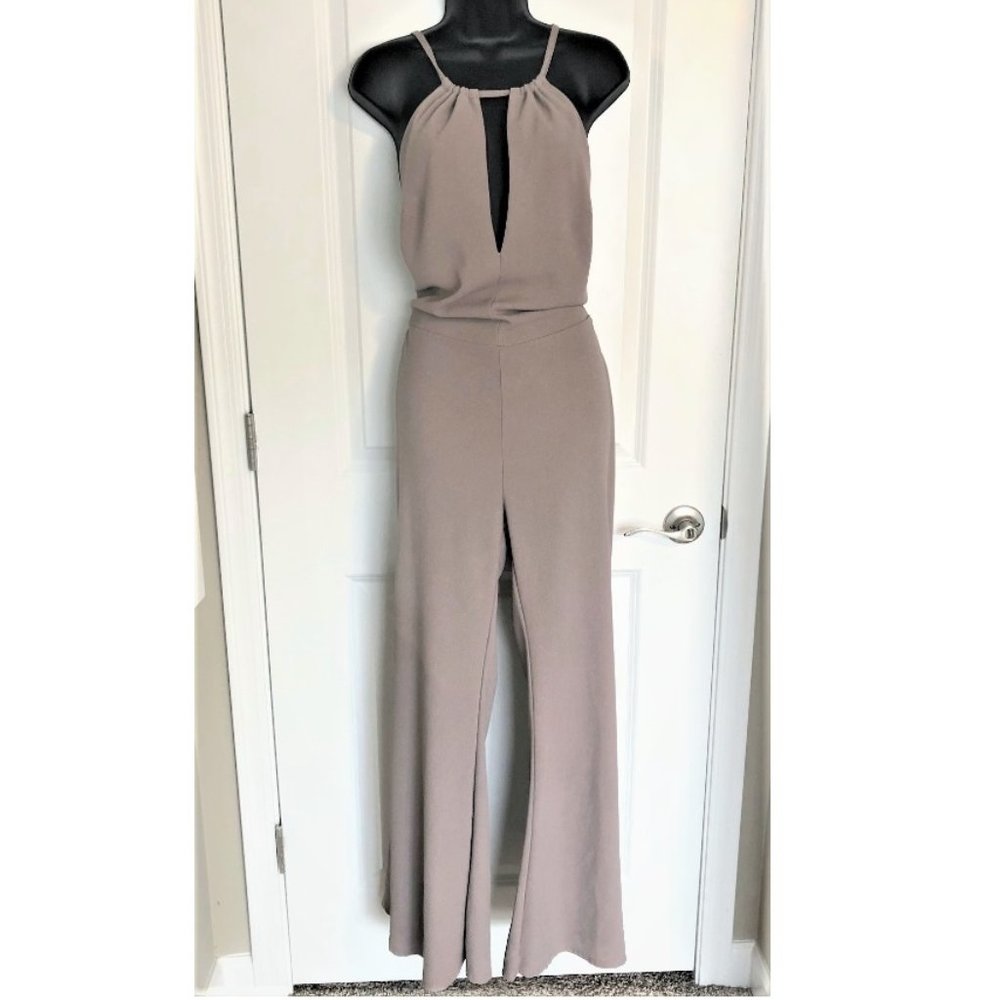 Mocha Open back wide leg jumpsuit